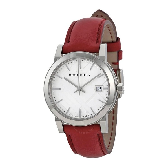 Burberry BU9129 Silver Dial Red Leather Women's Watch - Picture 1 of 9